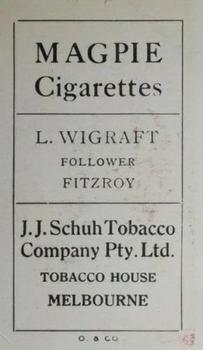 1921 J.J.Schuh Magpie Cigarettes Victorian League Footballers #NNO Len Wigraft Back